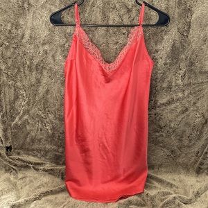 Sexy Pink Silk Lace Slip